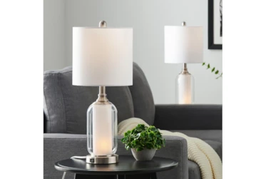 24 Inch Brushed Silver Nickel + Glass Night Light Table Lamps 2 Piece Set