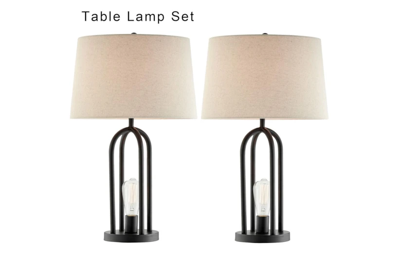 24 Inch Black Metal Edison Bulb Night Light Dome Shape Table Lamps 2 Piece Set - 360