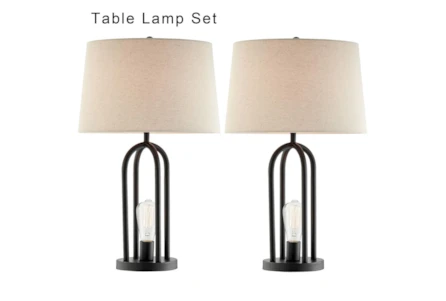 24 Inch Black Metal Edison Bulb Night Light Dome Shape Table Lamps 2 Piece Set - Main