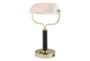 15 Inch Black Gold + Frosted Glass Glowing Bankers Table Lamp With Usb Port - Signature