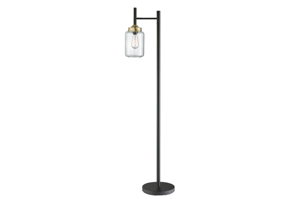 Black Brass + Glass Edison Bulb Table + Floor Lamps With Usb Charge 3 Piece Set