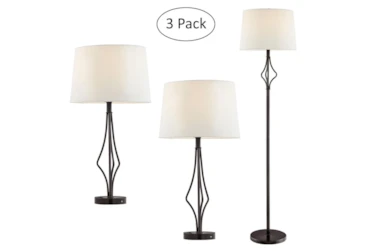 Dark Bronze Bend Diamond Table + Floor Lamps With Usb Charge 3 Piece Set