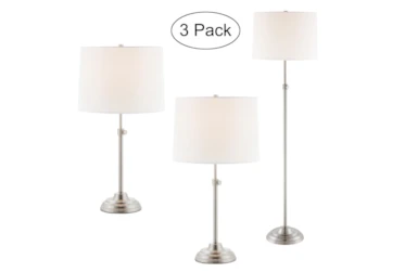 Silver Brushed Nickel Adjustable Height Table + Floor Lamps 3 Piece Set