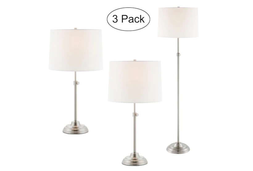 Silver Brushed Nickel Adjustable Height Table + Floor Lamps 3 Piece Set - 360