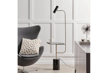 59 Inch Black + Antique Brass Task Floor Lamp With Table