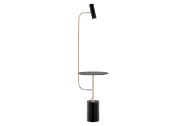 59 Inch Black + Antique Brass Task Floor Lamp With Table
