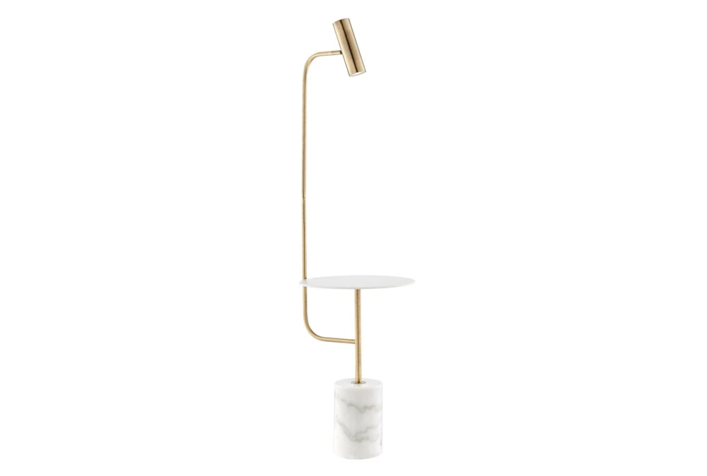 59 Inch White + Antique Brass Task Floor Lamp With Table