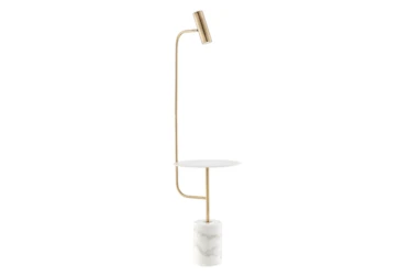 59 Inch White + Antique Brass Task Floor Lamp With Table