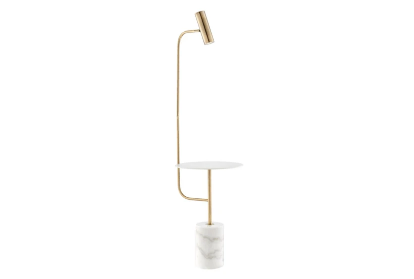 59 Inch White + Antique Brass Task Floor Lamp With Table - 360