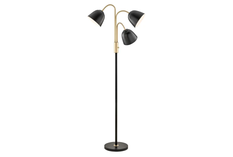 67 Inch Black + Gold Gooseneck 3 Light Tree Floor Lamp With 3 Way Switch - 360