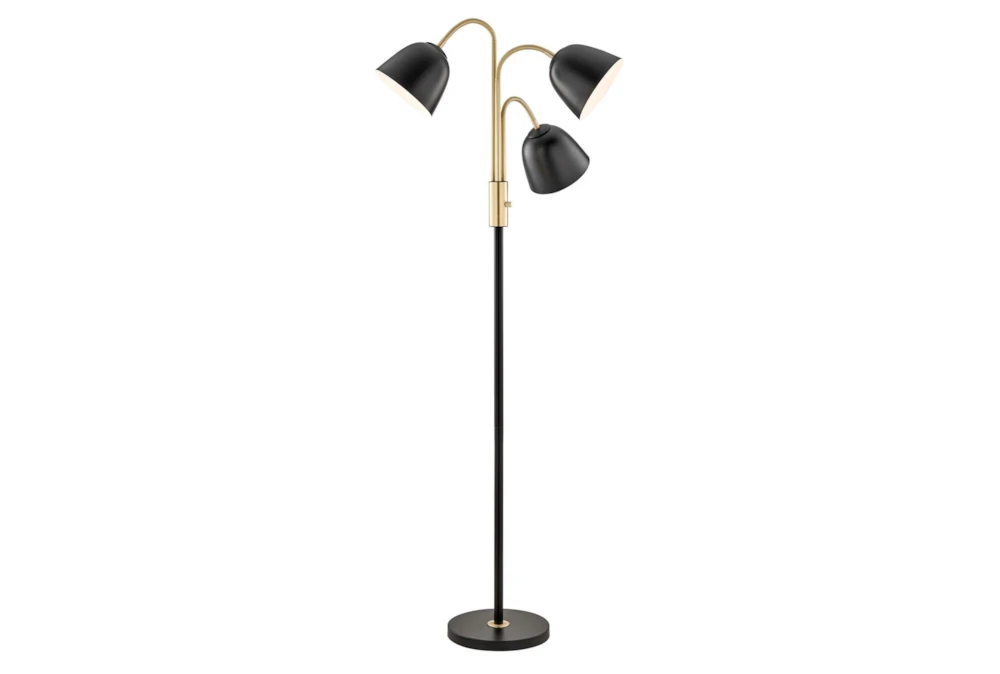 67 Inch Black + Gold Gooseneck 3 Light Tree Floor Lamp With 3 Way Switch