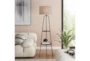 62 Inch Black Metal + Grey Shade Tripod Plant Stand Floor Lamp With 2 Tier Table - Room
