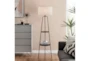 62 Inch Black Metal + White Shade Tripod Plant Stand Floor Lamp With 2 Tier Table - Room