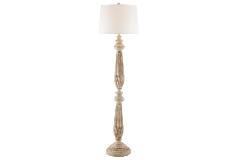 62 Inch White Washed Faceted Turned Wood Floor Lamp - 360