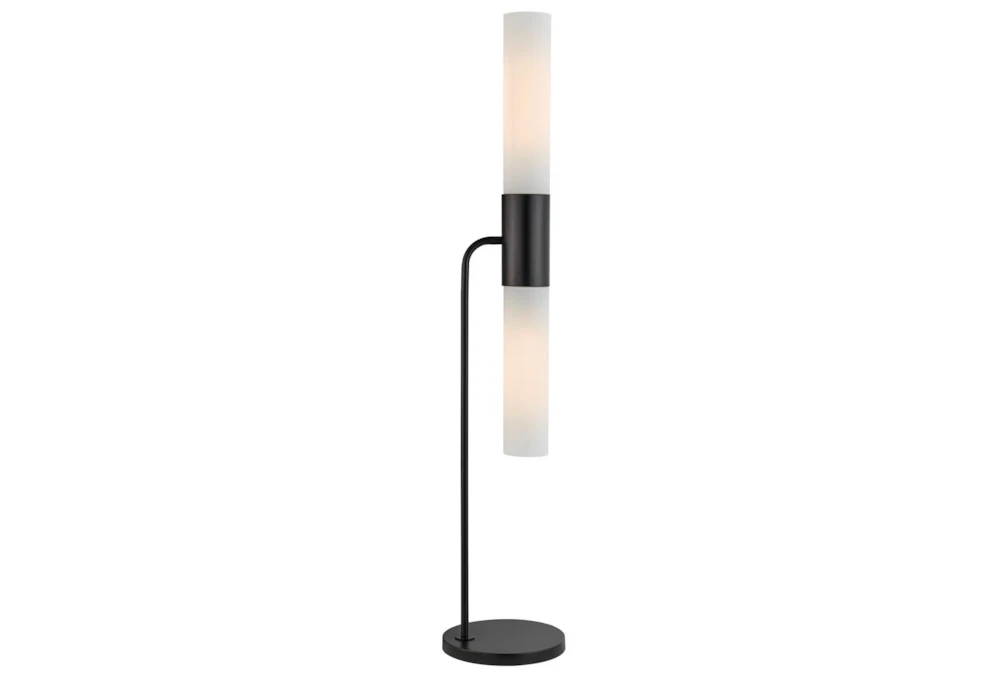 60 Inch Black + Frosted Glass 2 Light Cylinder Floor Lamp