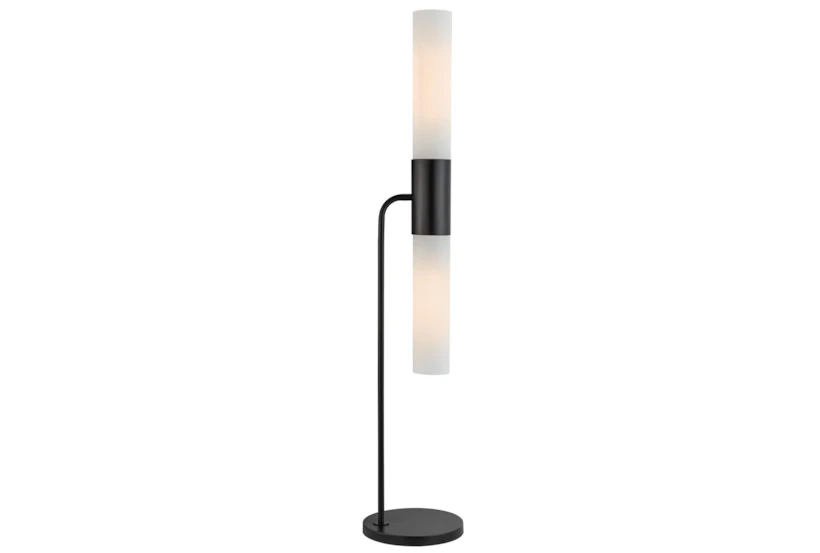 60 Inch Black + Frosted Glass 2 Light Cylinder Floor Lamp - 360