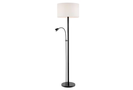 64 Inch Black Metal Floor Lamp With Gooseneck Task Reading Light With 3 Way Switch - Main