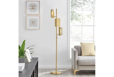 68 Inch Antique Brass Gold 3 Light Floor Lamp With Adjustable Metal Shades