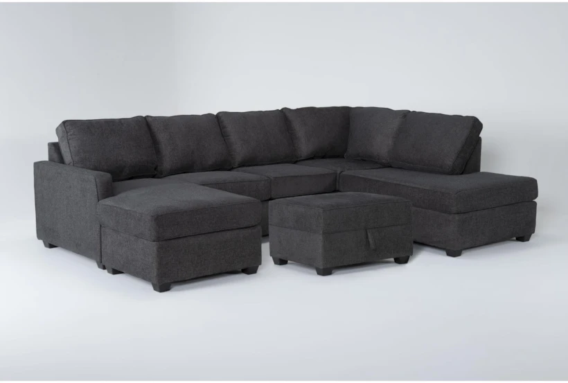 Mathers Slate 125" 2 Piece Sectional with Left Arm Facing Sleeper Sofa Chaise, Right Arm Facing Corner Chaise & Storage Ottoman - 360