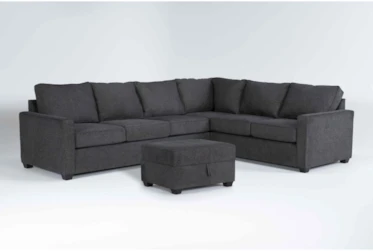 Mathers Slate 125" 2 Piece Sectional With Left Arm Facing Queen Sleeper Sofa & Storage Ottoman