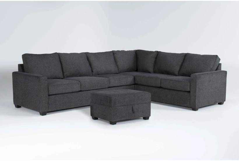 Mathers Slate 125" 2 Piece Sectional with Left Arm Facing Queen Sleeper Sofa & Storage Ottoman - 360