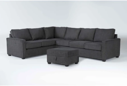 Mathers Slate 125" 2 Piece Sectional With Right Arm Facing Queen Sleeper Sofa & Storage Ottoman