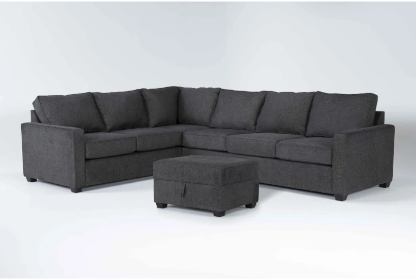 Mathers Slate 125" 2 Piece Sectional with Right Arm Facing Queen Sleeper Sofa & Storage Ottoman - 360