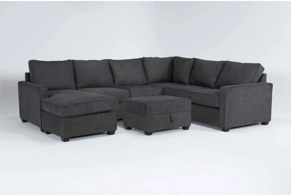 Mathers Slate 125" 2 Piece Sectional with Left Arm Facing Queen Sleeper Sofa Chaise & Storage Ottoman