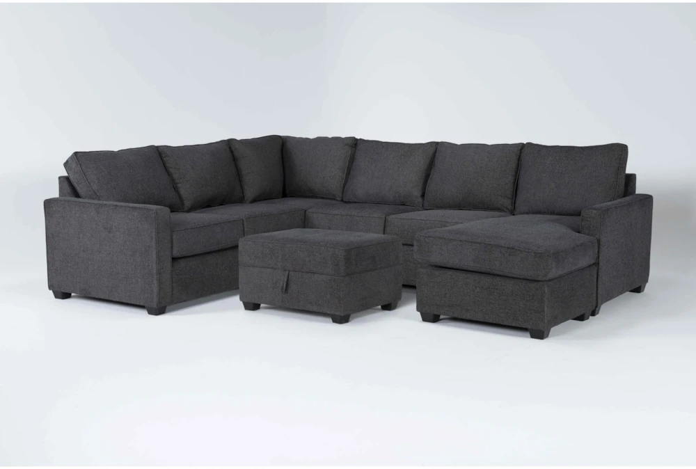 Mathers Slate 125" 2 Piece Sectional with Right Arm Facing Queen Sleeper Sofa Chaise & Storage Ottoman