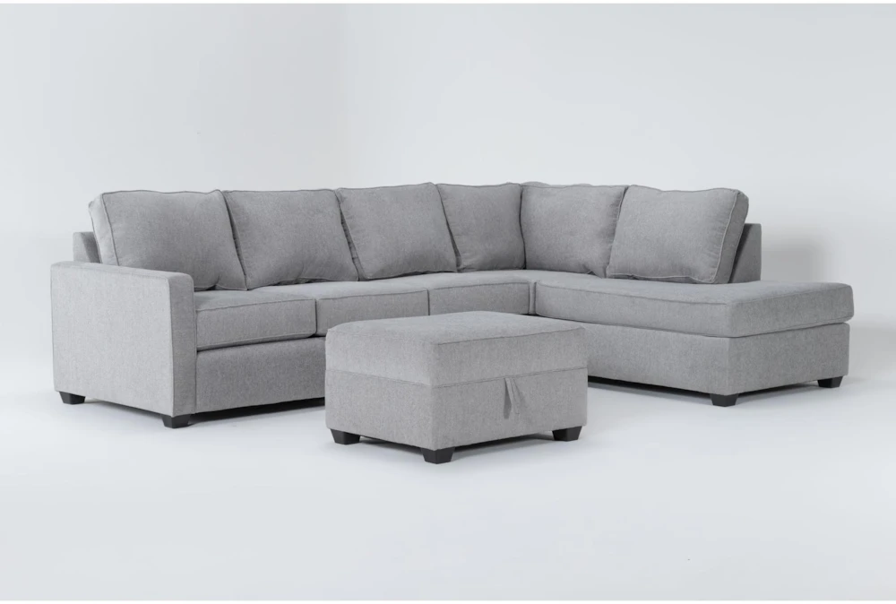 Mathers Oyster 125" 2 Piece Sectional with Right Arm Facing Corner Chaise & Storage Ottoman