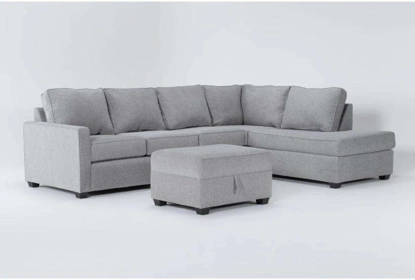 Mathers Oyster 125" 2 Piece Sectional with Right Arm Facing Corner Chaise & Storage Ottoman - 360