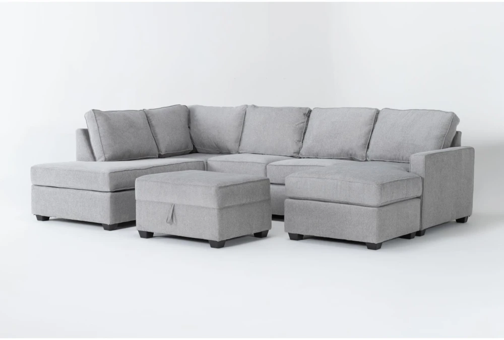 Mathers Oyster 125" 2 Piece Sectional with Right Arm Facing Sofa Chaise, Left Arm Facing Corner Chaise & Storage Ottoman