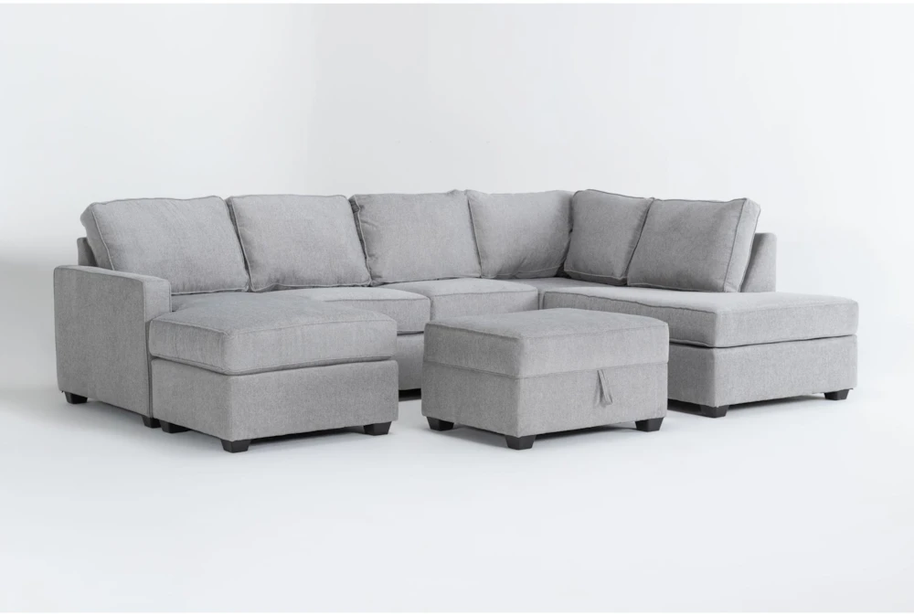 Mathers Oyster 125" 2 Piece Sectional with Left Arm Facing Sofa Chaise, Right Arm Facing Corner Chaise & Storage Ottoman
