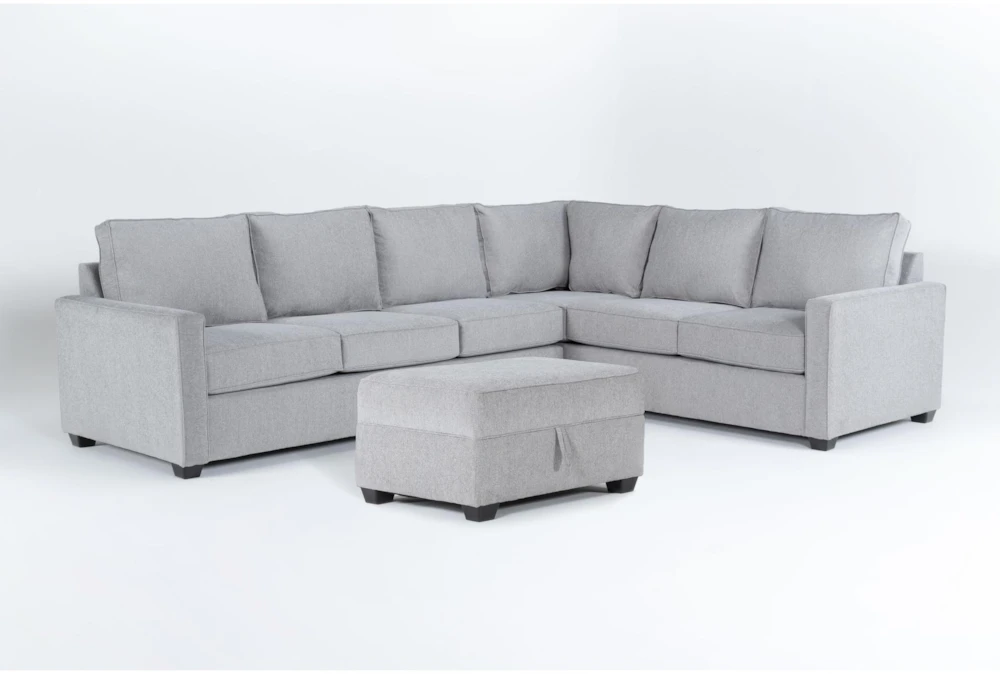 Mathers Oyster 125" 2 Piece Sectional with Left Arm Facing Queen Sleeper Sofa & Storage Ottoman