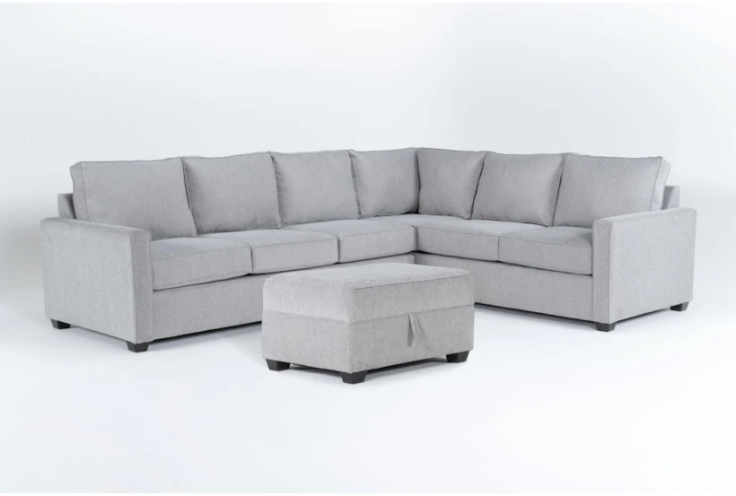 Mathers Oyster 125" 2 Piece Sectional with Left Arm Facing Queen Sleeper Sofa & Storage Ottoman - 360