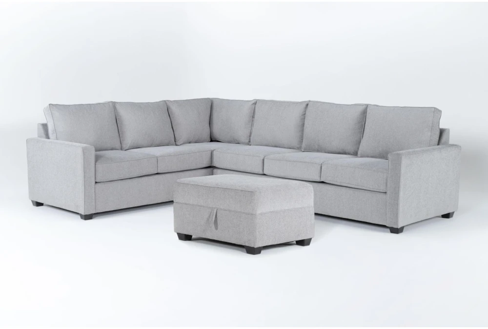 Mathers Oyster 125" 2 Piece Sectional with Right Arm Facing Queen Sleeper Sofa & Storage Ottoman