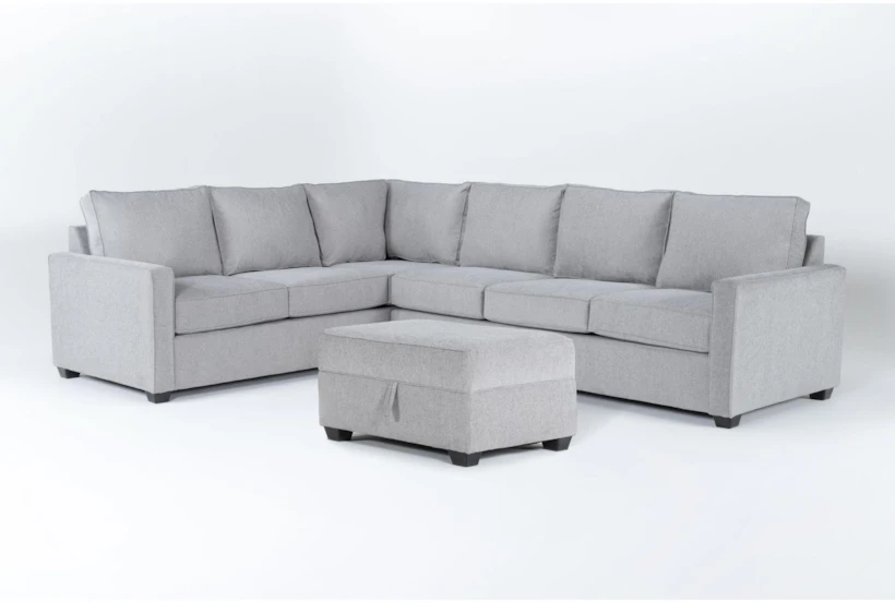 Mathers Oyster 125" 2 Piece Sectional With Right Arm Facing Queen Sleeper Sofa & Storage Ottoman - 360