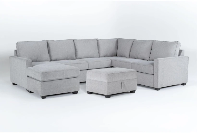 Mathers Oyster 125" 2 Piece Sectional with Left Arm Facing Queen Sleeper Sofa Chaise & Storage Ottoman - 360