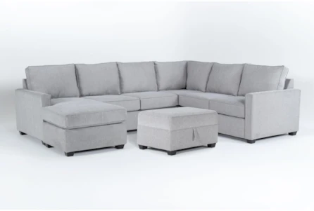 Mathers Oyster 125" 2 Piece Sectional With Left Arm Facing Queen Sleeper Sofa Chaise & Storage Ottoman