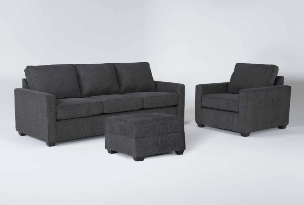 Mathers Slate 3 Piece Queen Sleeper Sofa, Chair & Storage Ottoman Set