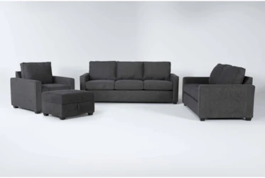 Mathers Slate 4 Piece Queen Sleeper Sofa, Loveseat, Chair & Storage Ottoman Set