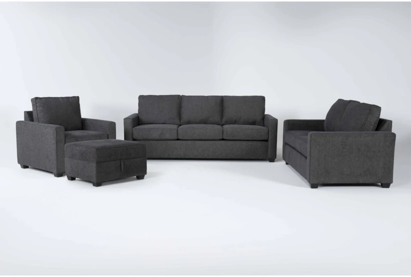 Mathers Slate 4 Piece Queen Sleeper Sofa, Loveseat, Chair & Storage Ottoman Set - 360