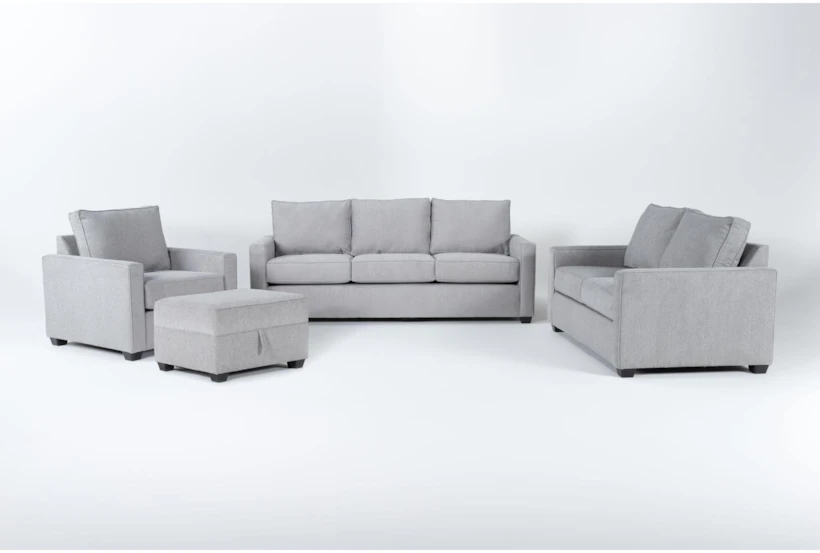Mathers Oyster 4 Piece Queen Sleeper Sofa, Loveseat, Chair & Storage Ottoman Set - 360