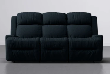 Zane 83" Denim Power Reclining Sofa With Drop Down Console Table & Power Headrest