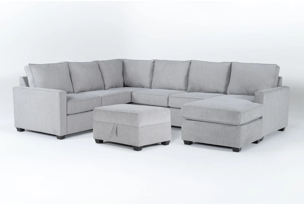 Mathers Oyster 125" 2 Piece Sectional With Right Arm Facing Queen Sleeper Sofa Chaise & Storage Ottoman