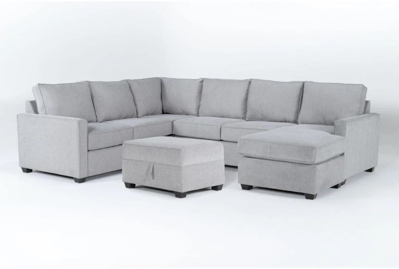 Mathers Oyster 125" 2 Piece Sectional with Right Arm Facing Queen Sleeper Sofa Chaise & Storage Ottoman - 360