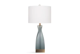 29 Inch Frosted Blue Glass + Brushed Silver Base Table Lamp