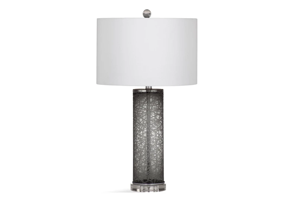 28 Inch Smoked Etched Glass Column Table Lamp