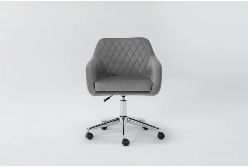Cassandra Grey Velvet Rolling Office Chair - 360