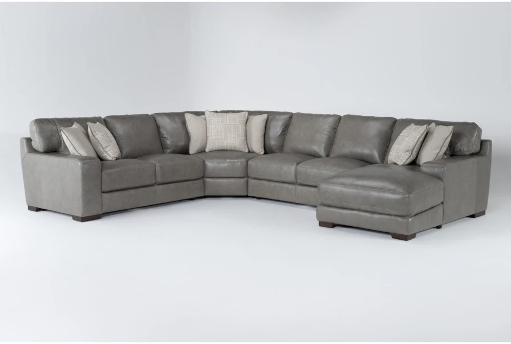 Hamlin Grey Leather 4 Piece Modular Sectional With Right Artm Facing Chaise And Corner Wedge